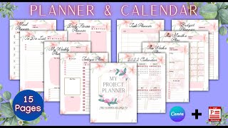 Planner and Calendar Template Bundle for Canva , daily, weekly, monthly planner
