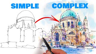 4 tips to SIMPLIFY your URBAN SKETCHING! (loose ink & watercolor tutorial)