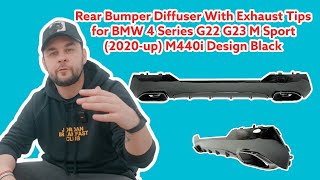 Rear Bumper Valance Diffuser With Exhaust Tips for BMW 4 Series G22 G23 M Sport, M440i Design Black