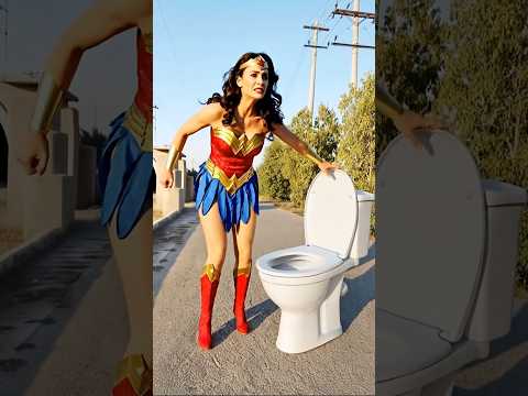 وندر وومن وباتمان يهربان داخل المرحاض وهالك الأخضر يحطم المرحاض غضب ا ويهرب  