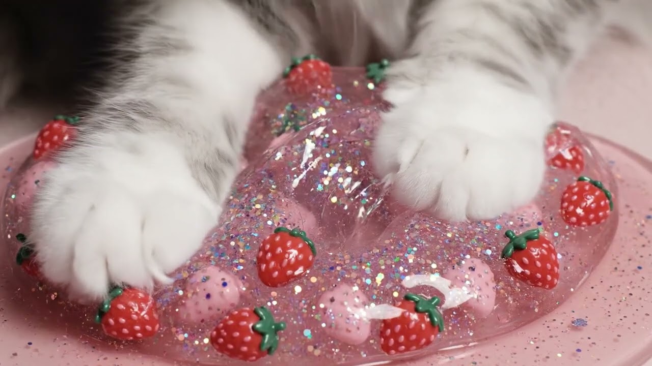 AI cat paw pressing slime 🐾🫧 ASMR 🍓🍰 | 猫の手でスライムをぷにぷに ASMR