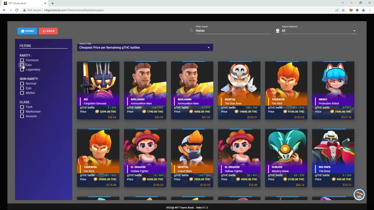 Thetan Arena Marketplace Simulator