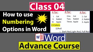 How to use Numbering Options in Ms Word in Urdu - Class No 04