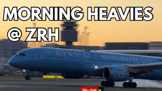 Early Morning Landings at Zurich | Etihad B787 Manchester City Livery, SWISS A340 & More