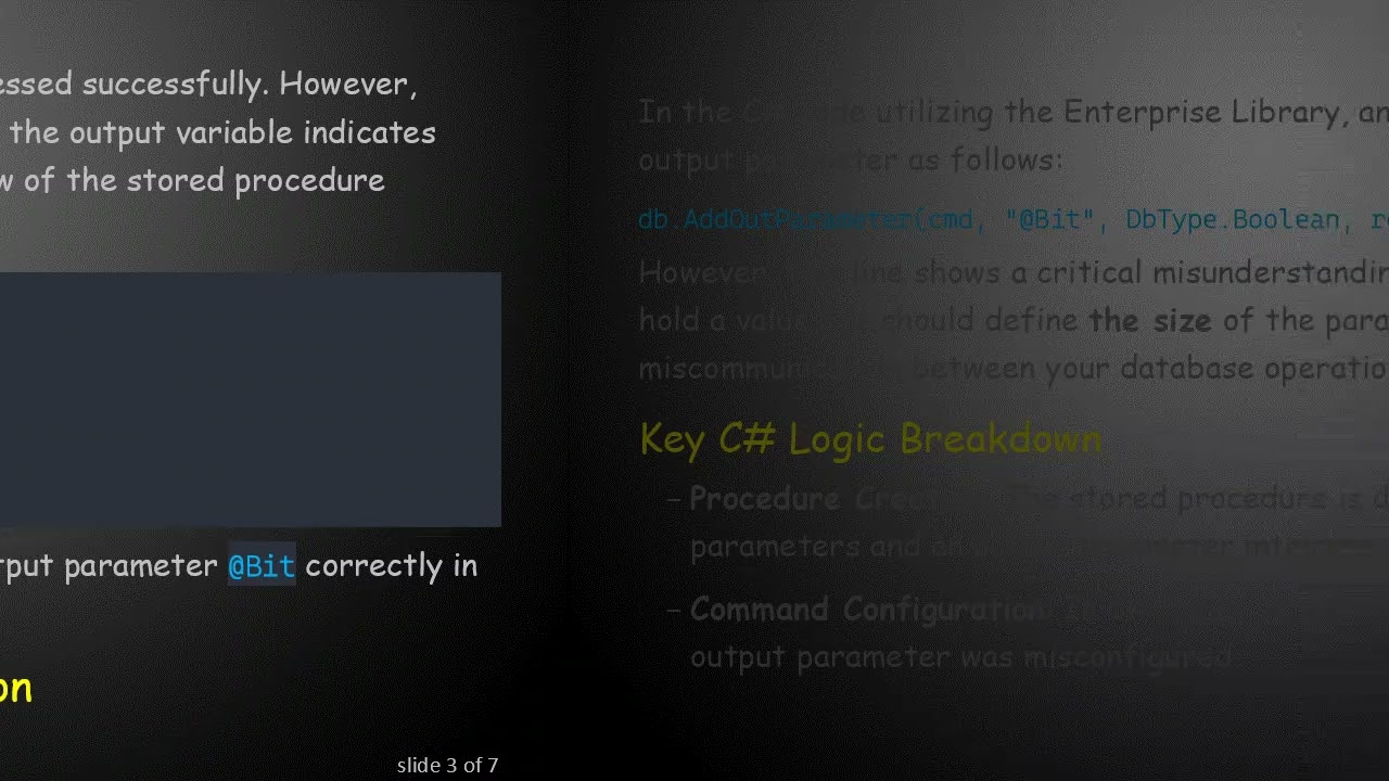 Resolving C#  Enterprise Library Output Parameter Issues in Stored Procedures