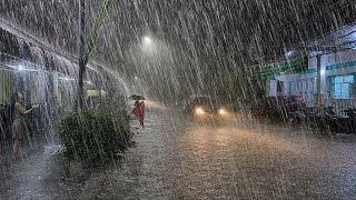 Extreme super powerful rainstorms hit village life again, strong winds and lightning at night