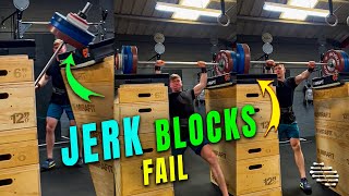 Jerk Blocks Fall Over as Barbell Topple Them While a Guy Works Out