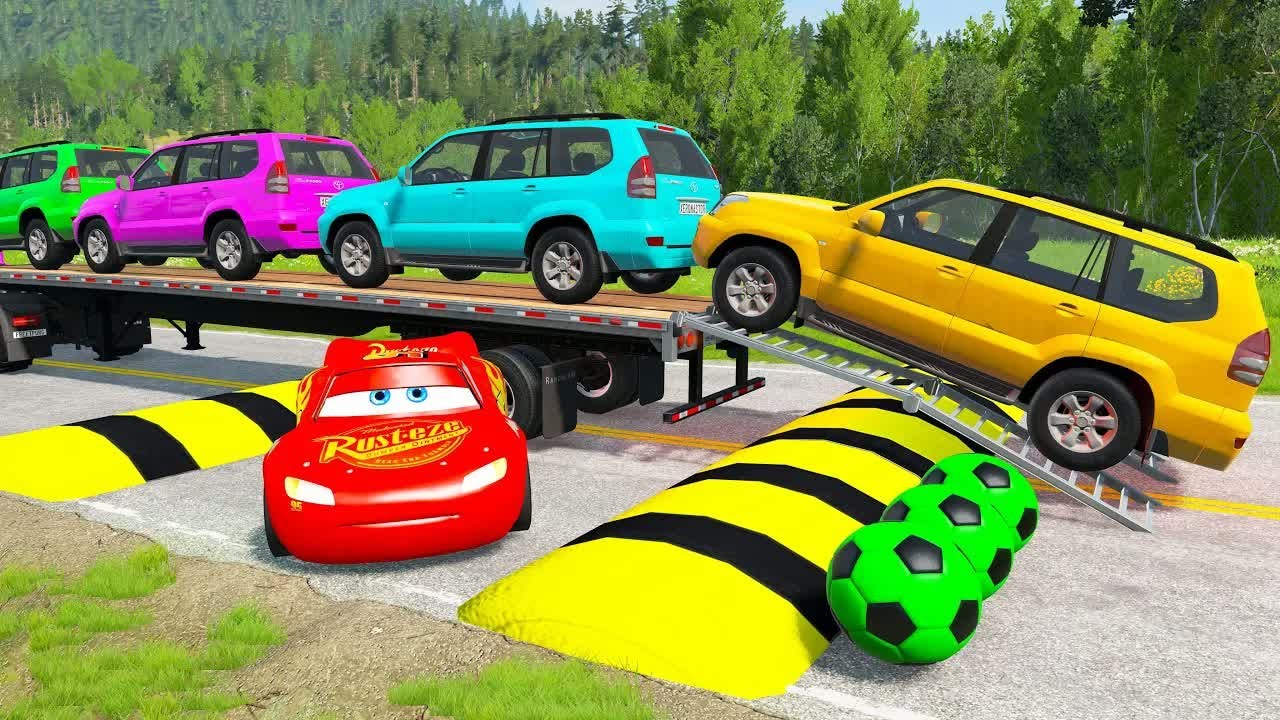 Flatbed Truck McQueen | Transportation with Truck - Pothole vs Car #7| BeamNG.Drive Gameplay