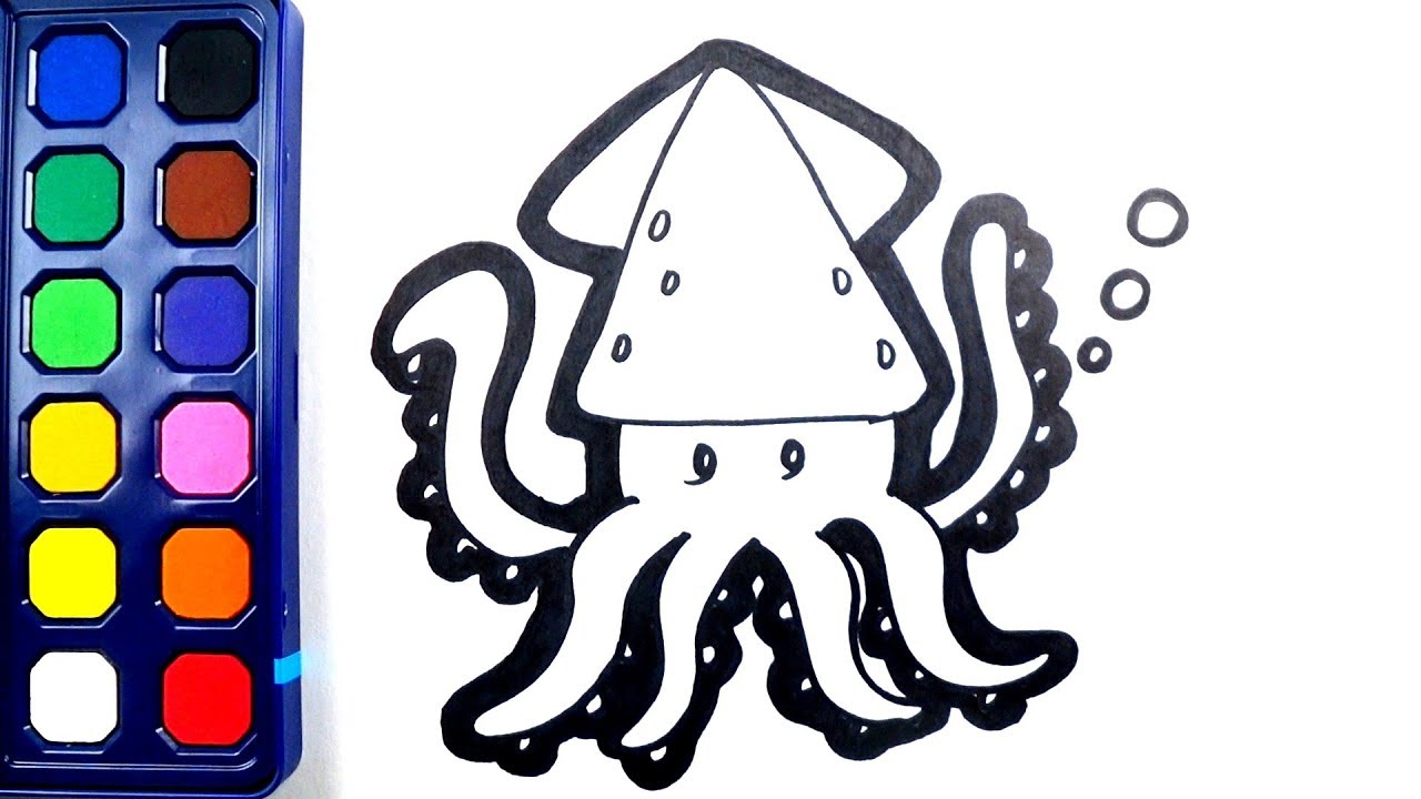 무지개 오징어 그림 그리기 색깔공부 컬러링 색칠하기 How to Draw so cute squid - YouTube