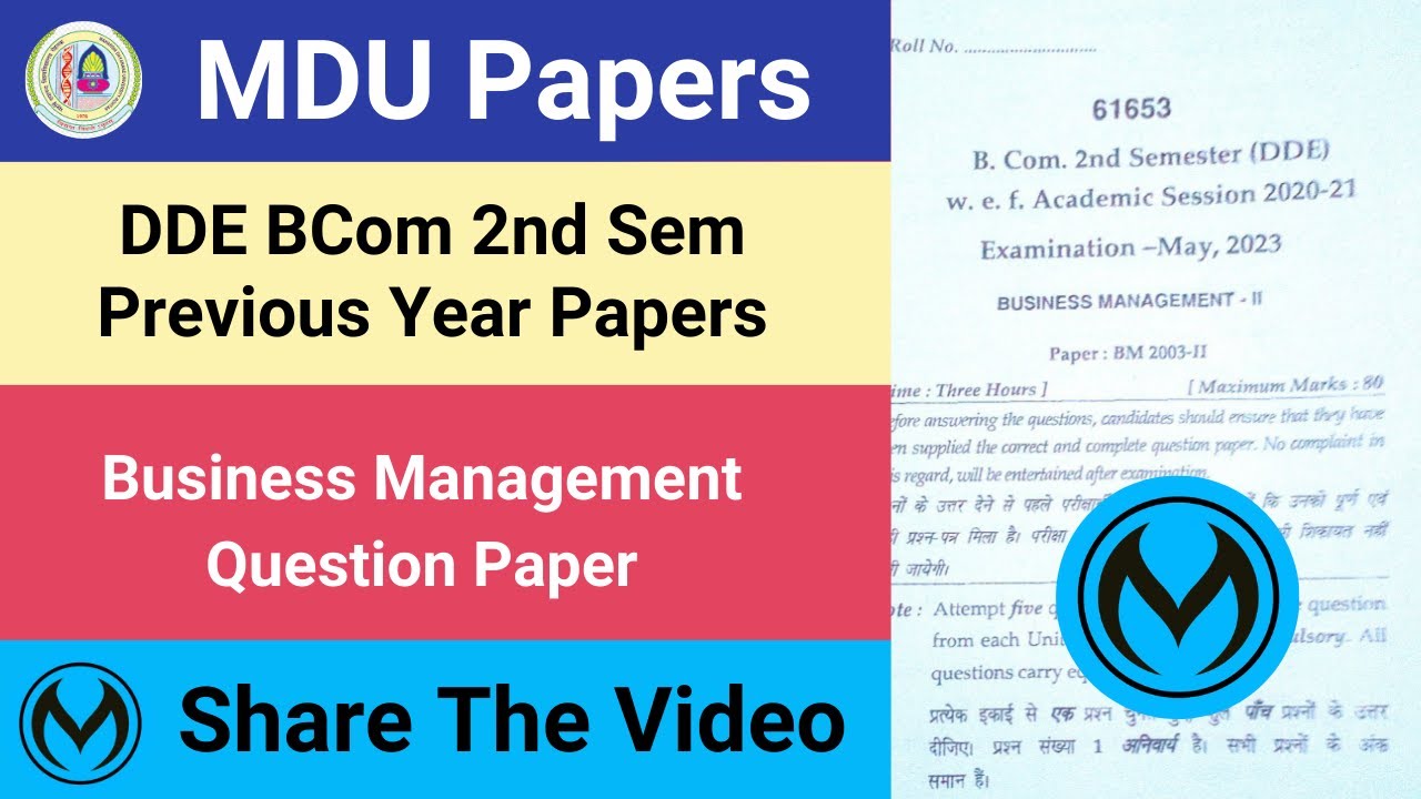 MDU DDE BCom 2nd Sem Business Management Previous Year Question Paper ...