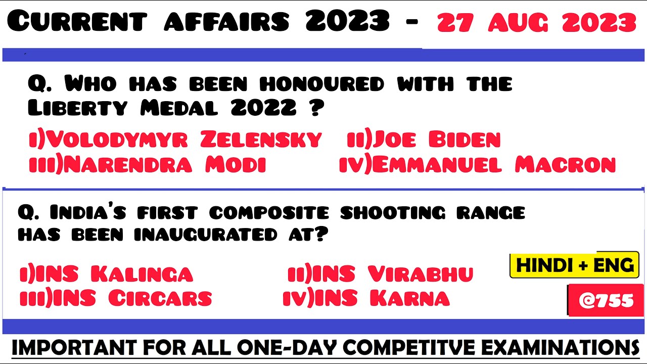 27 Aug 2023 Current Affairs Questions | Daily Current Affairs | Current ...