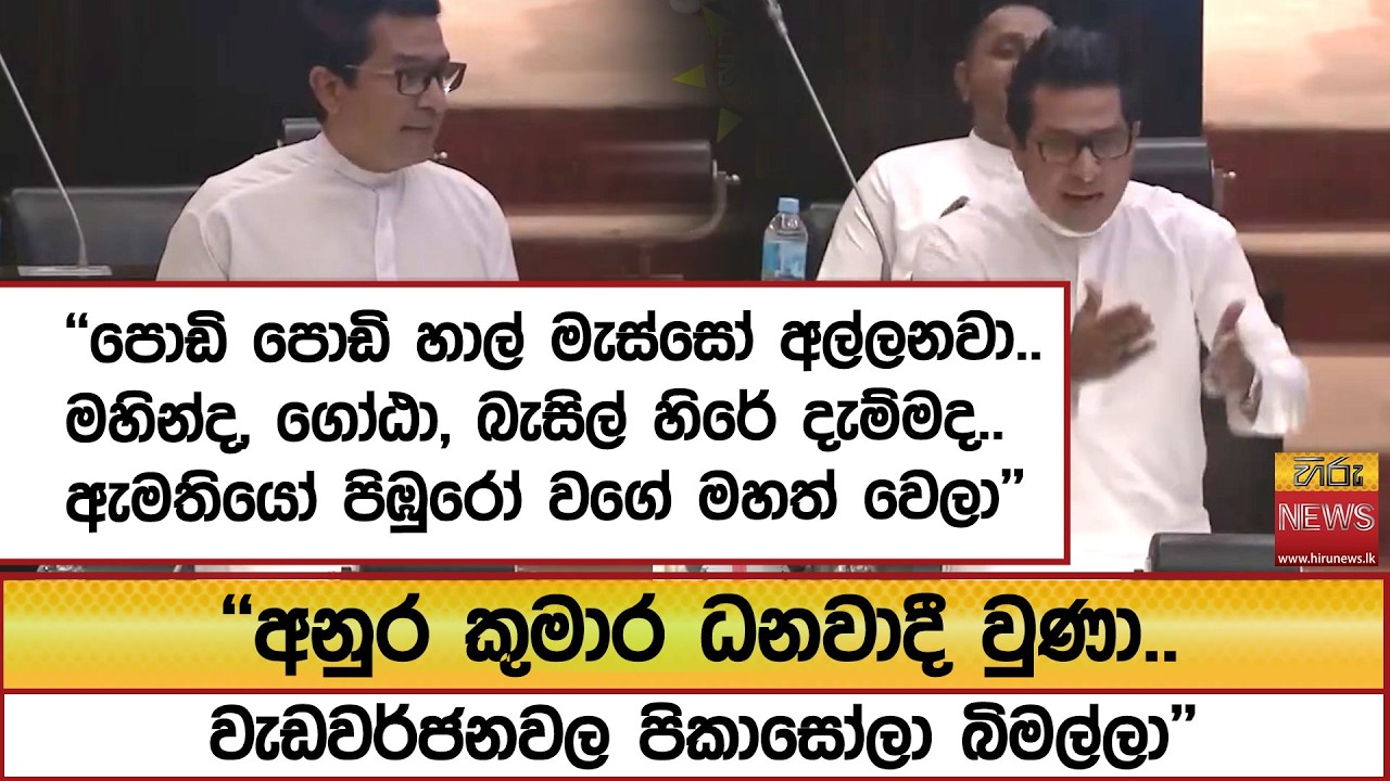 ''පොඩි පොඩි හාල් මැස්සෝ අල්ලනවා.. මහින්ද, ගෝඨා, බැසිල් හිරේ දැම්මද..ඇමතියෝ පිඹුරෝ වගේ මහත් වෙලා''