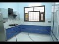 Modular Kitchen in Sage &amp; Matte Blue acrylic front elevation.