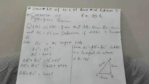 Converse of pythagoras theorem. Q1 & Q3 of exercise 10 C of D2.