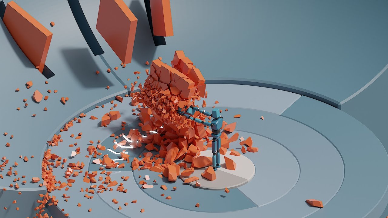 블렌더 3D 강체 물리 애니메이션 project no.01 scene A / Ragdoll x Cell Fracture ...