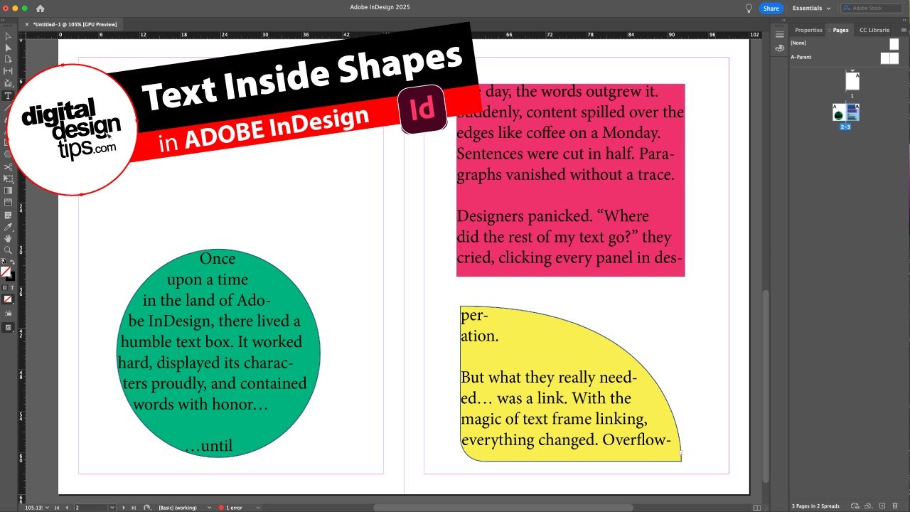 Type Box Indesign How to Type Inside Shapes and Link Text Boxes in InDesign - YouTube