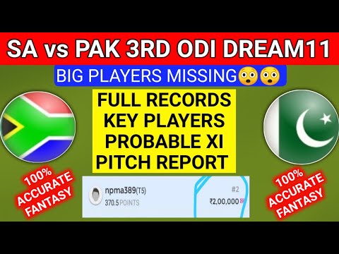 SA vs PAK. SA vs PAK Dream11. SA vs PAK Dream11 Team. SA vs PAK Dream11 Prediction. #SAvsPAK_Dream11