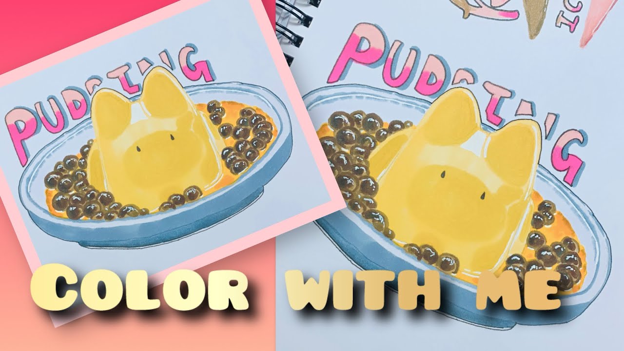 Color with me. Coloring jiggly cat pudding with Ohuhu markers.🌷
