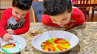 SCIENCE EXPERIMENTS with CALEB!  SKITTLES SCIENCE EXPERiMENT with mom! Family DIY Fun