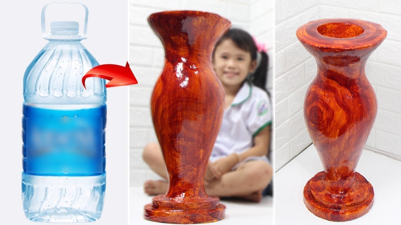 Big size faux wood Flower Vase from plastic bottle
