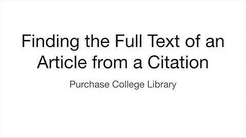 Finding Full Text from a Citation Tutorial