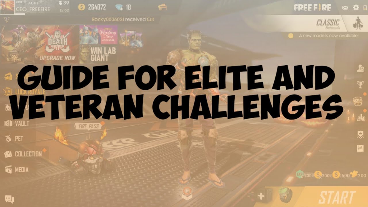 Guide for elite and veteran challenges || tips for completing veteran challenges || CEO freefire