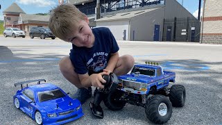 RC BIGFOOT vs RC DRIFT CAR at the Baseball Stadium