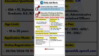 CNP Nashik SPMCIL Recruitment 2026 | New Vacancy 2026 | Daily Job Alerts #shorts