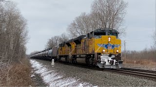 CSX B791 Ethanol Train with Two Union Pacific Locomotives on Point! Jordan, NY (1/22/23) [4K60]