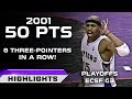 Vince Carter Playoff Career High 50pts vs 76ers ECSF G3 - 8 CONSECUTIVE 3PTRS! (05.11.2001)