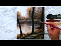 Autumn Landscape Painting in 5 simple colors | Oval Brush Painting Techniques Step by Step
