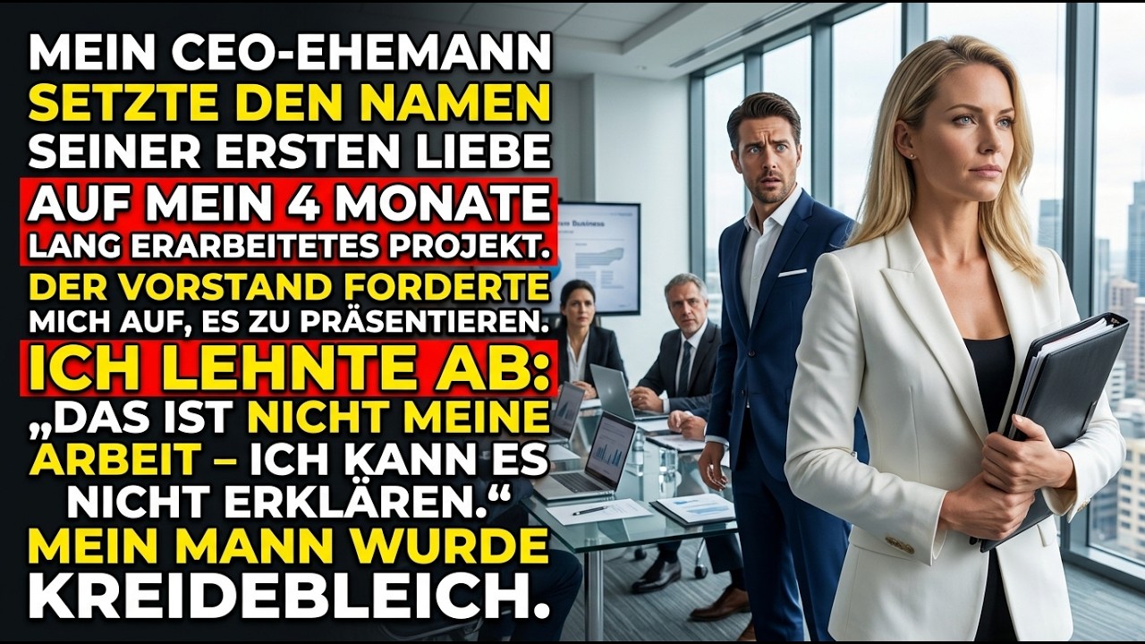 Ich saß in der dritten Reihe und sah zu, wie meine eigene Arbeit vor dem gesamten Vorstand präsentiert wurde – von einer Frau, die nicht einmal wusste, wovon sie sprach. Monatelang hatte ich für...