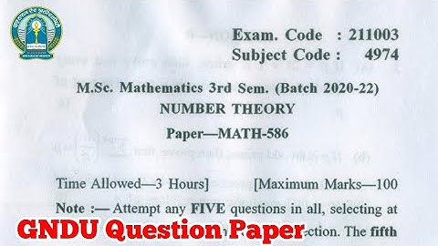 Gndu Msc Mathematics 3rd Semester Number Theory Question Paper