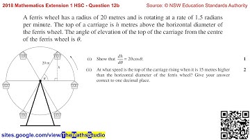 2018 Maths Extension 1 HSC Q12b Solve worded related rates of change problem involving motion