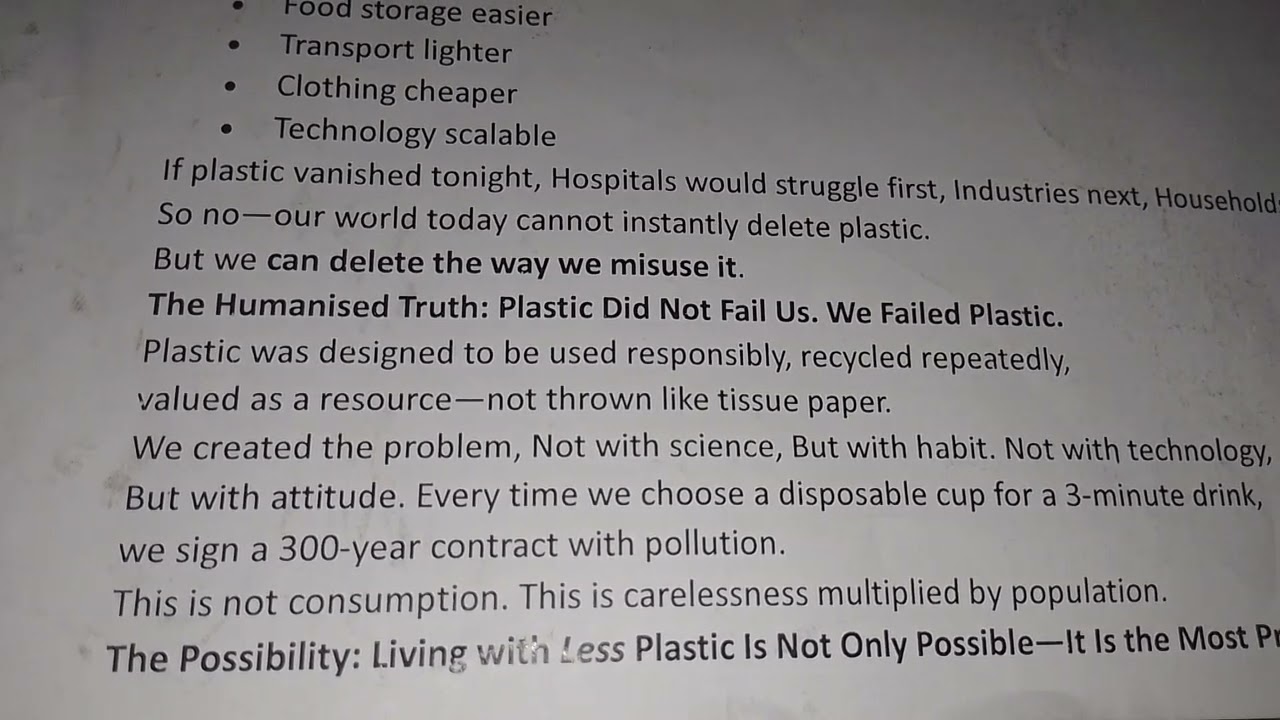 Essay Life beyond plastic: possibility or illusion? # ಪ್ರಬಂಧ: ಜೀವನದಲ್ಲಿ ಪ್ಲಾಸ್ಟಿಕ್:ಬಳಕೆ ಮತ್ತು ಪರಿಣಾಮ