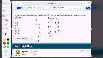 If n and k are positive integers and n + k less than 8, how many different values of the product nk