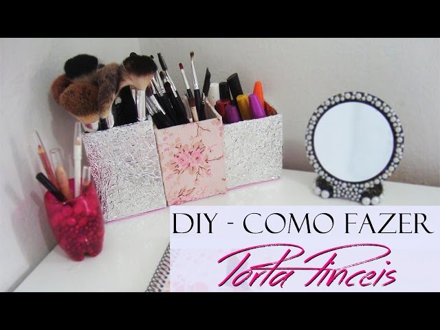 Porta brochas makeup  Decoração de penteadeira, Organização de maquiagem  diy, Porta pinceis de maquiagem