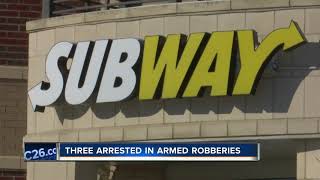 Three men arrested in string of armed robberies
