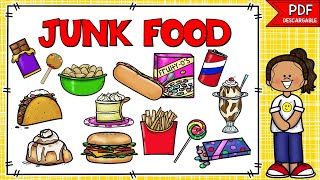 ALIMENTOS EN INGLÉS Y ESPAÑOL  JUNK FOOD  COMIDA CHATARRA | PALABRAS DE COMIDA EN INGLÉS Y ESPAÑOL