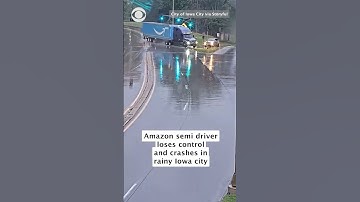 Traffic camera video shows driver of Amazon semi-truck lose control and crash in Iowa #shorts