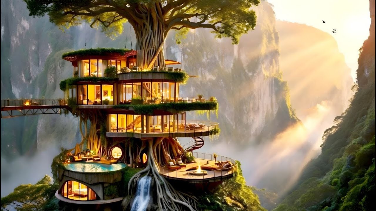 I Built a Luxury Home Inside a Giant Tree Beside a Waterfall
