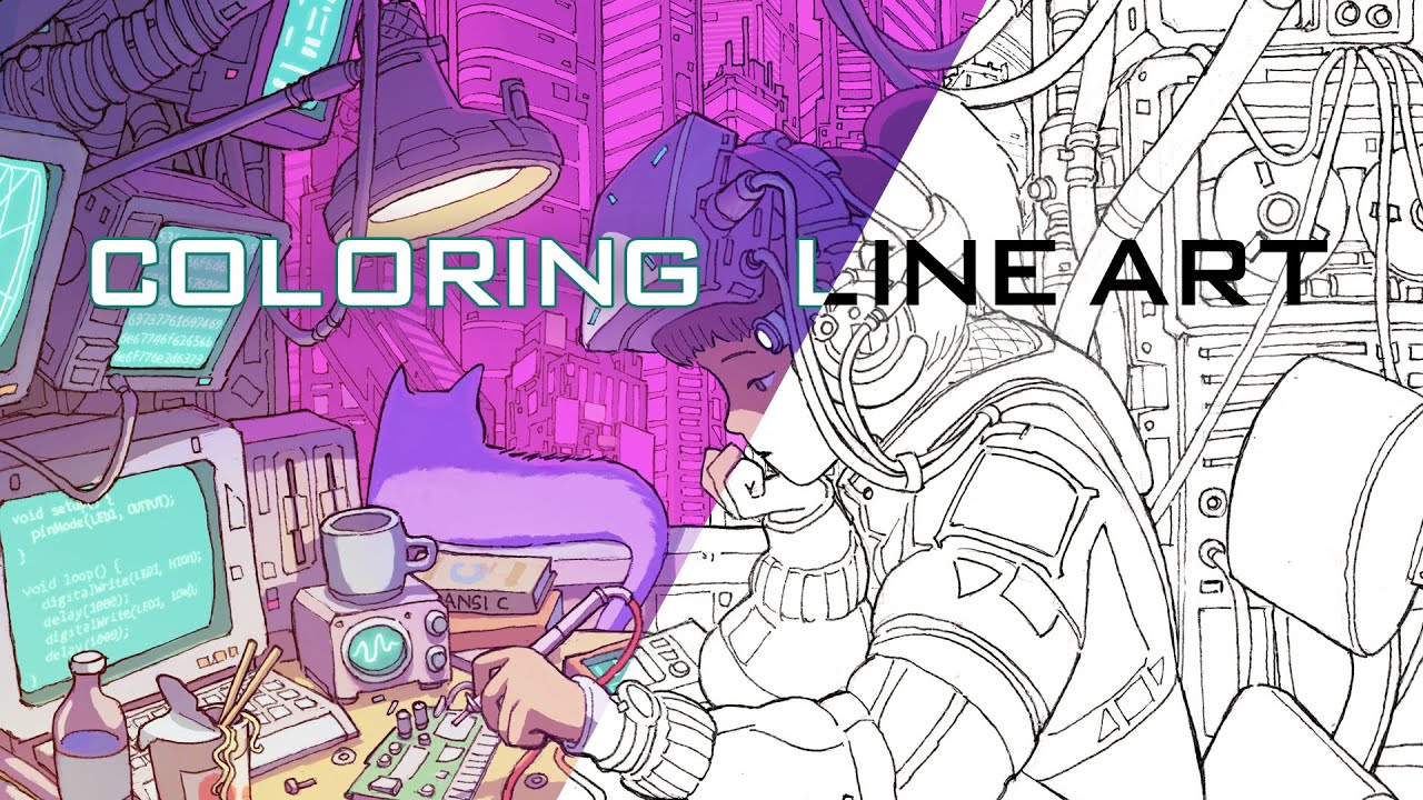 Coloring Line Art - scifi lofi waves to code/hack to - YouTube