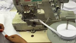 Back neck piping with thread cut by Flat lock machine by compressor mechanism screenshot 4