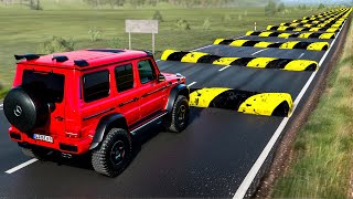 Cars vs 100 Speed Bumps, Giant Pit Bulge & Log Trap ▶ BeamNG Drive