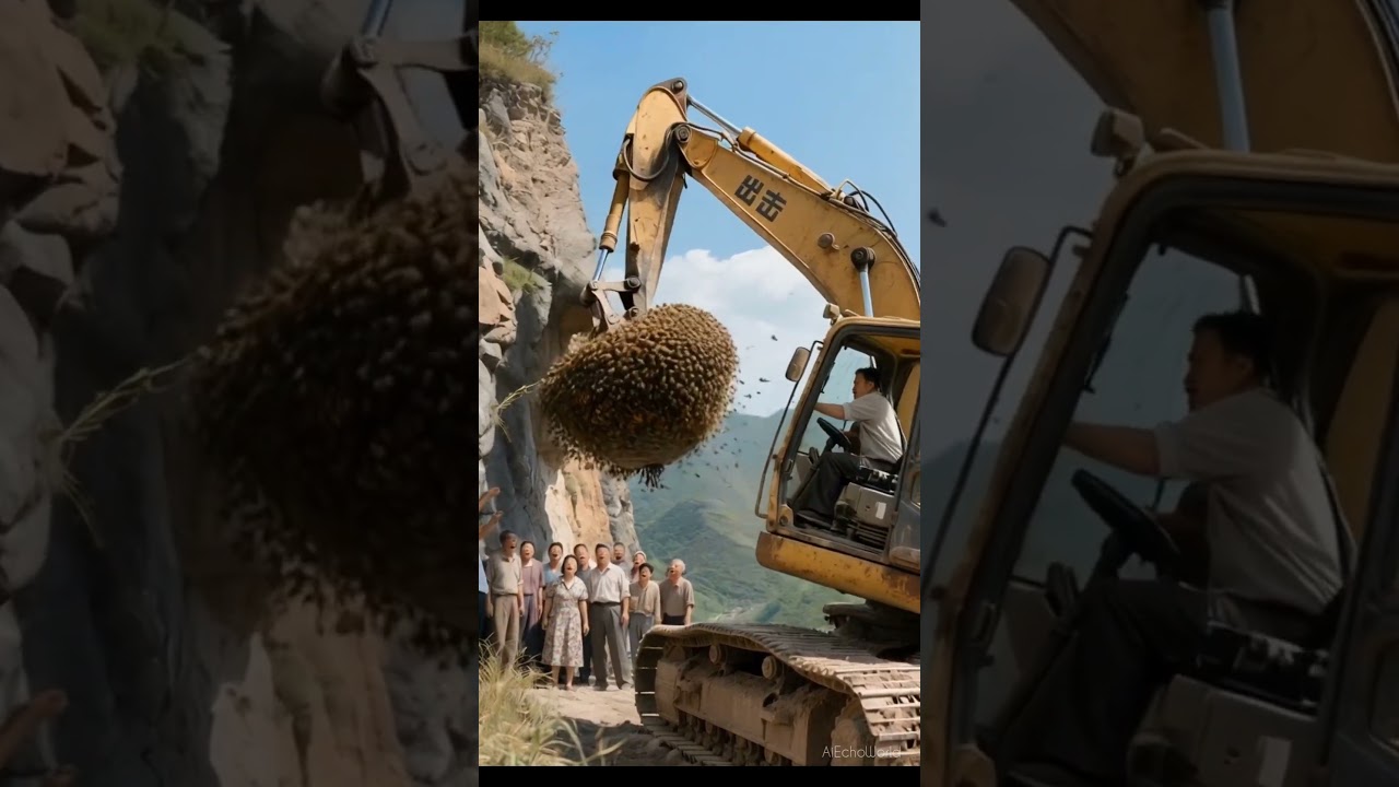 Excavator’s Bold Mission ‼️ Removing the Monster Wasp Nest‼️ 🐝 Vs 🚜 #excavator #beehive #dangerous