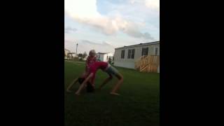 Backbend with a little girl