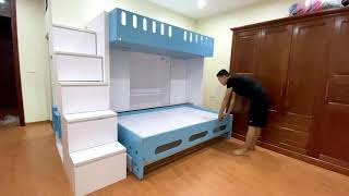 Smart furniture: Bunk bed, Folding bed, desk, Wardrobe, bookshelves all 5 in 1 product 4k