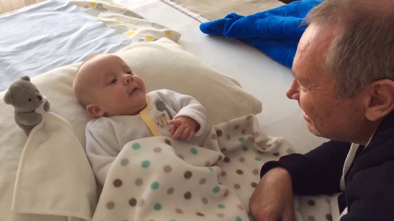 Baby chatting to grandpa - YouTube