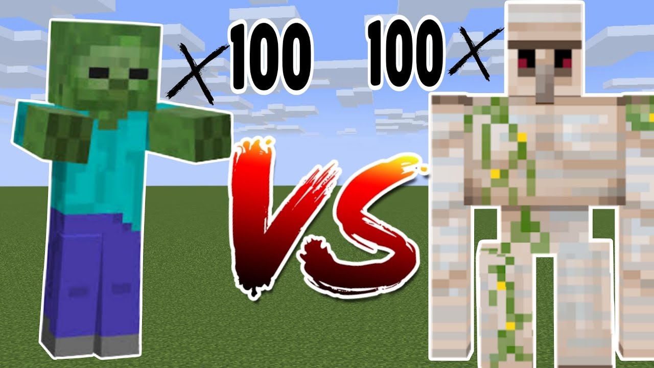 100 Zombies vs 100 Iron Golems iron golems x 100 vs zombie x100 in