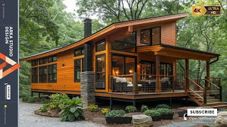 Modern Rustic Wood Cabin Cozy Stunning Design with Wrap-Around Porch for Ultimate Relaxation
